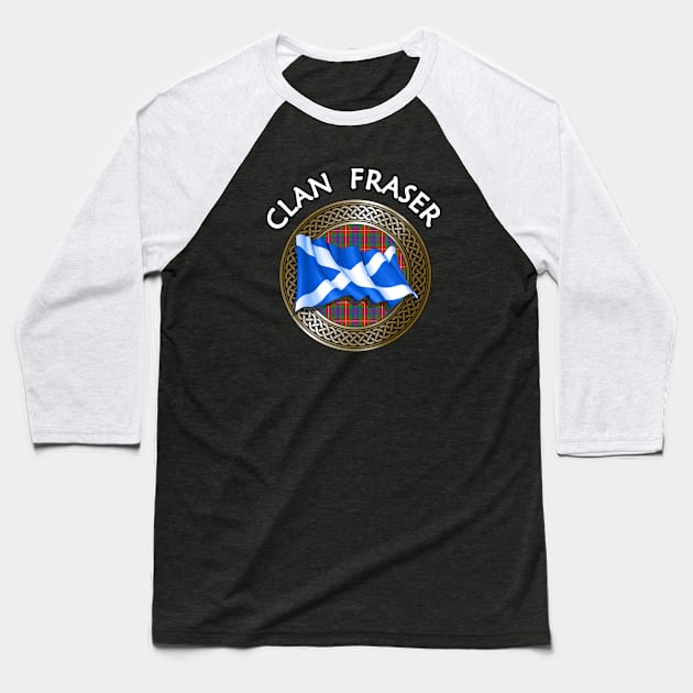 Clan Fraser Crest & Tartan Knot Baseball T-Shirt by Taylor'd Designs